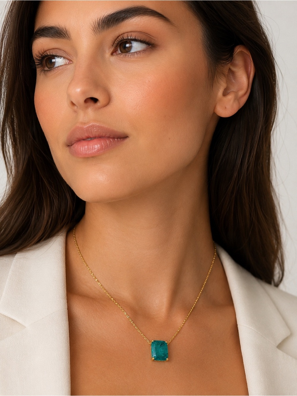 14k Gold Filled Chain Necklace with Emerald Gemstone Pendant - Women Jewelry